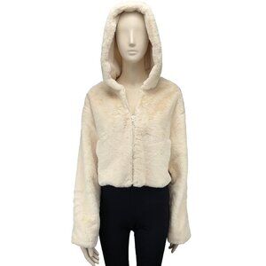 ASOS Teddy Faux fur Cropped White Ivory Hooded Girlhoodcore Jacket Coat s 8